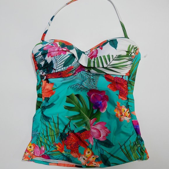 LA BLANCA Tropicalia Floral Tankini Top Size 4 XS Bright Aqua Tropical NEW - Picture 4 of 7